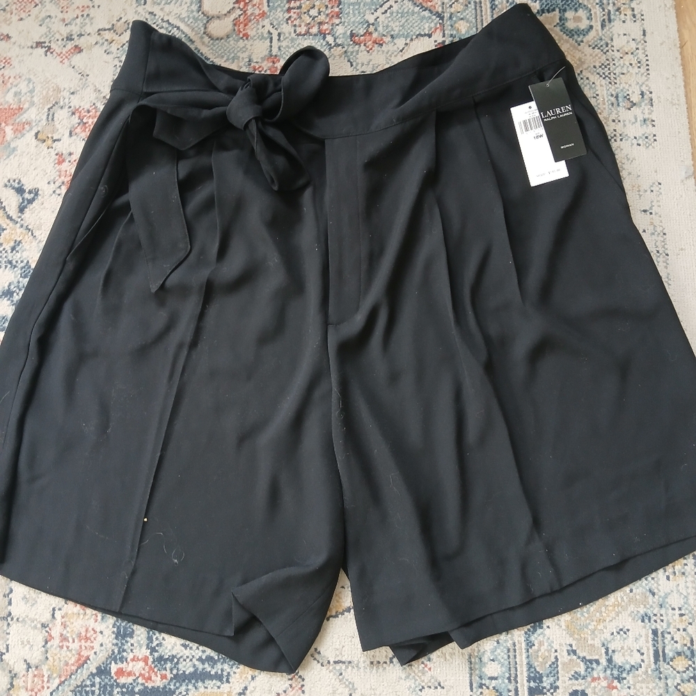 Ralph Lauren Black Label Black Women's Shorts With Tie 18w New With Tags